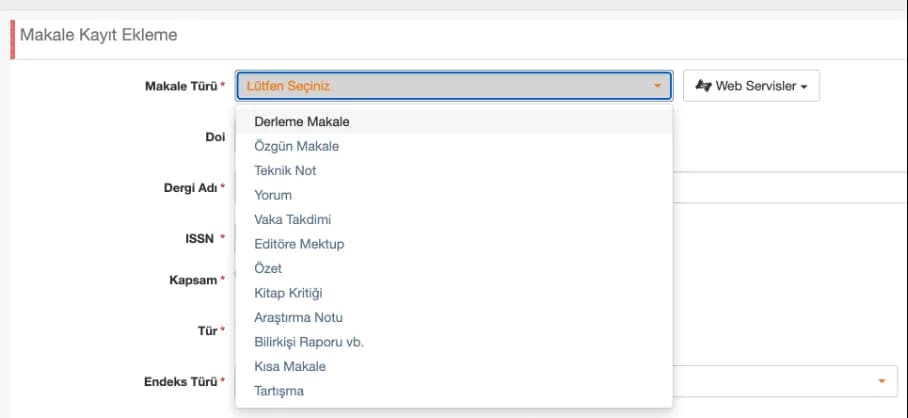 Doçentlik başvurusunda eser türleri