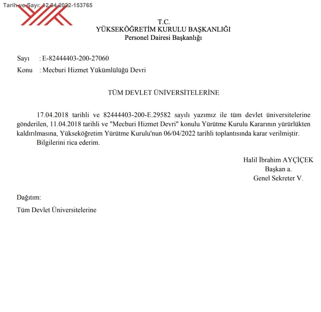 AKADEMİSYEN MECBURİ HİZMETI DEVRİ 