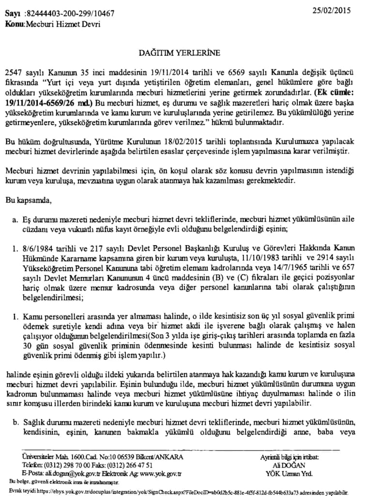 AKADEMİSYEN MECBURİ HİZMET DEVRİ 