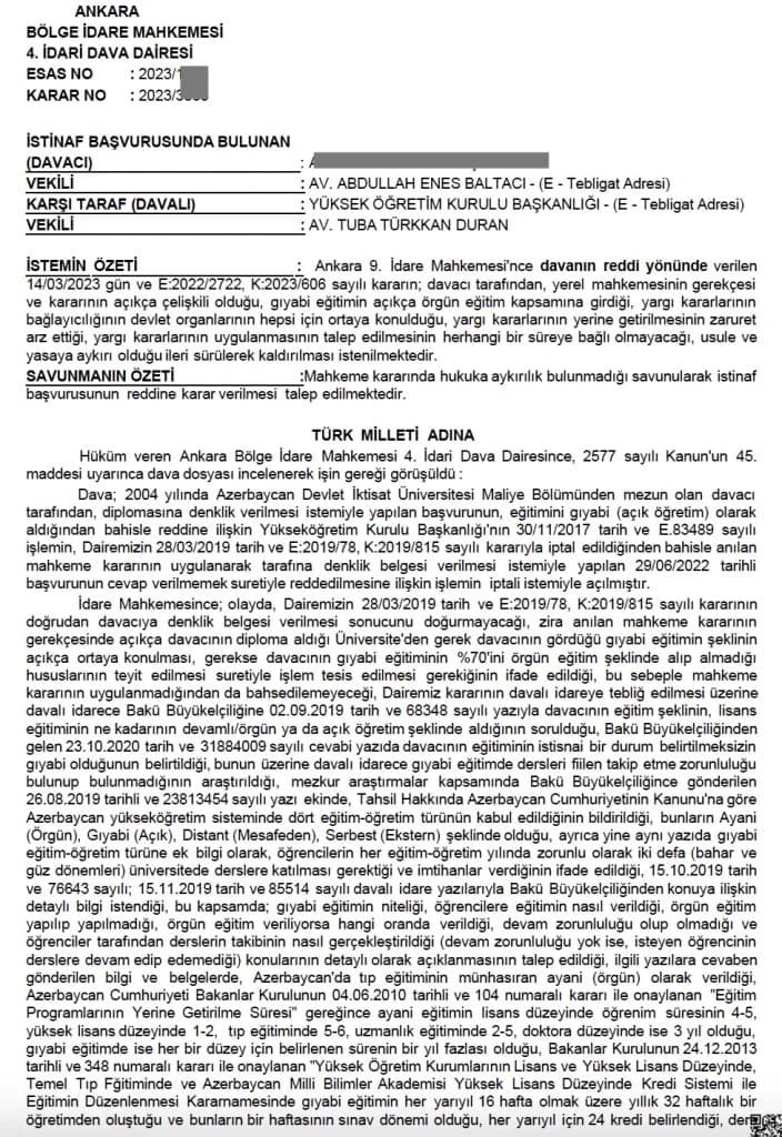 DİPLOMA DENKLİK KARARLARI
