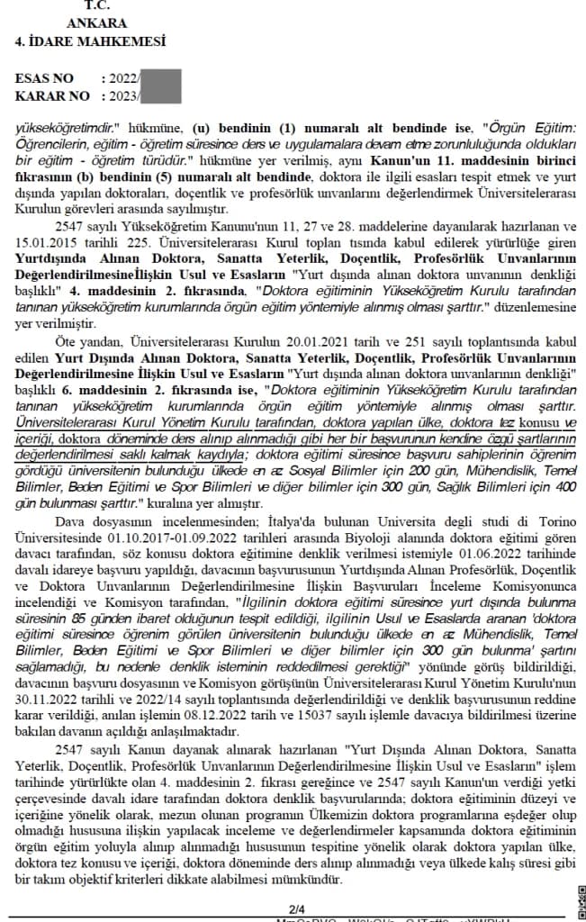 Doktora Denklik İtiraz