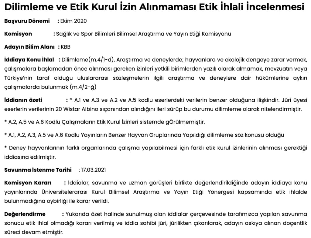 Etik Kurul İzni Etik İhlal Kararı