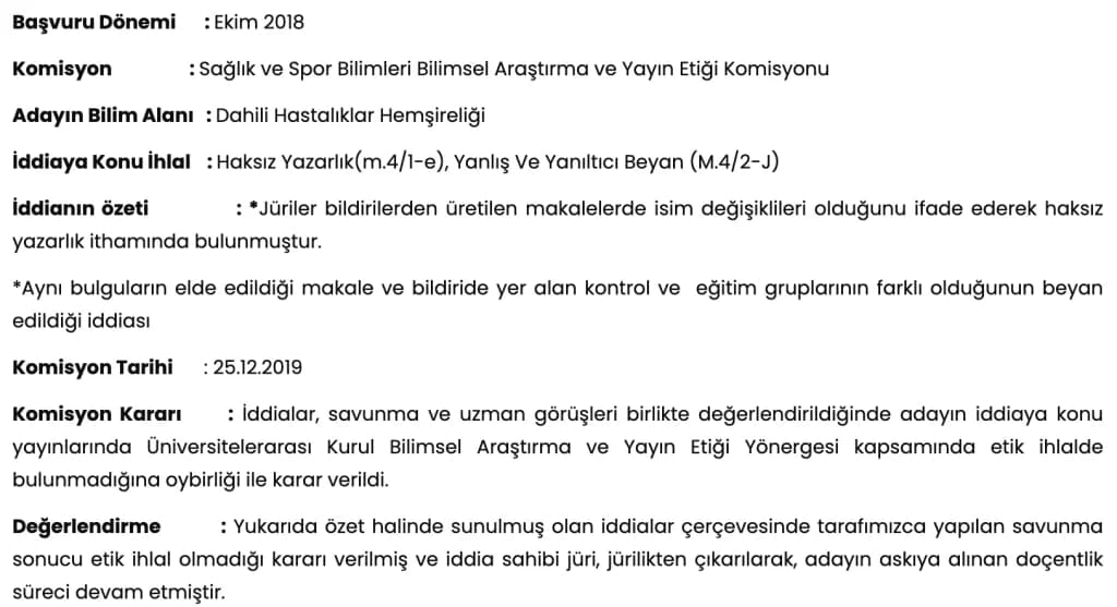 Haksız Yazarlık Etik Komisyon Savunma