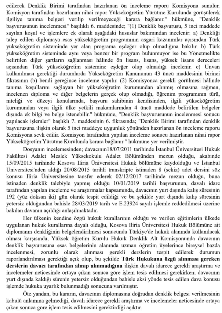 İLİRİA ÜNİVERSİTESİ DENKLİK