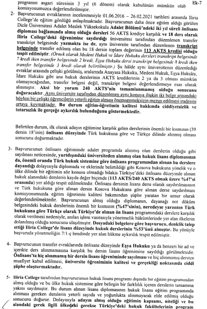 Kosova İliria Koleji Denklik Raporu