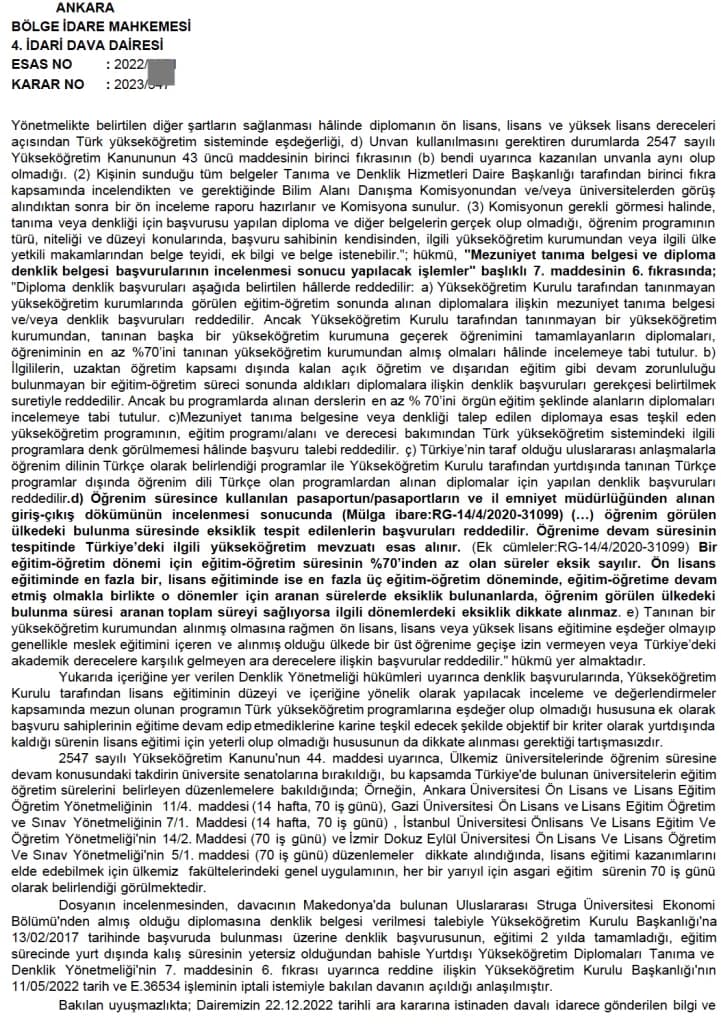 LİSANS DENKLİK İPTAL DAVASI