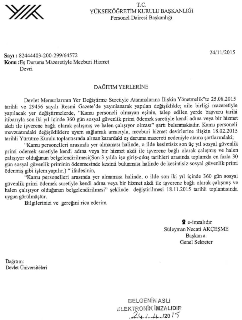 Mecburi hizmet devri eş durumu