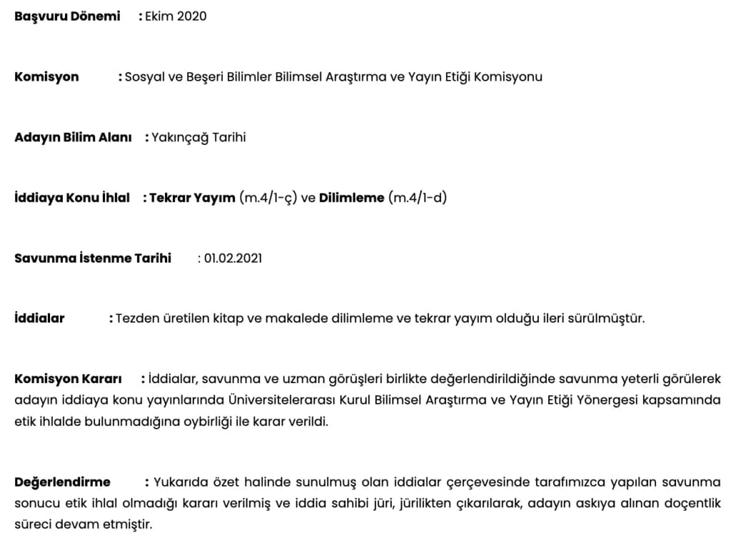 Tekrar Yayım Etik İhlali Komisyon Kararı