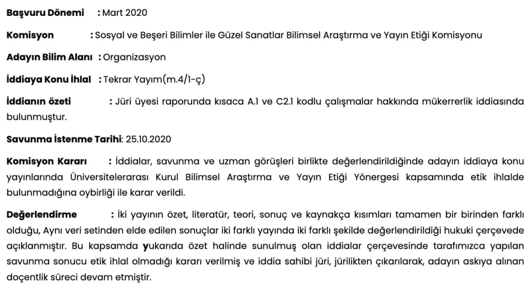 Tekrar YAYIM Etik Komisyon Kararı