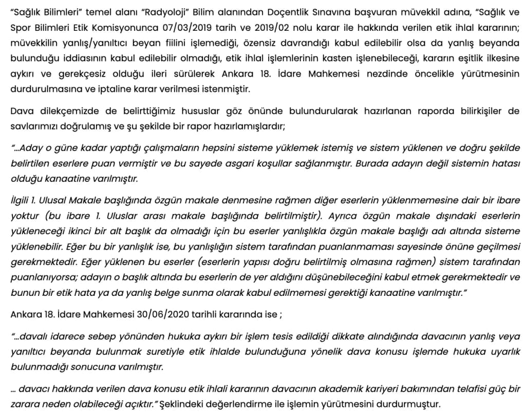 Yanlış ve Yanıltıcı Beyan Etik İhlali Mahkeme Kararı