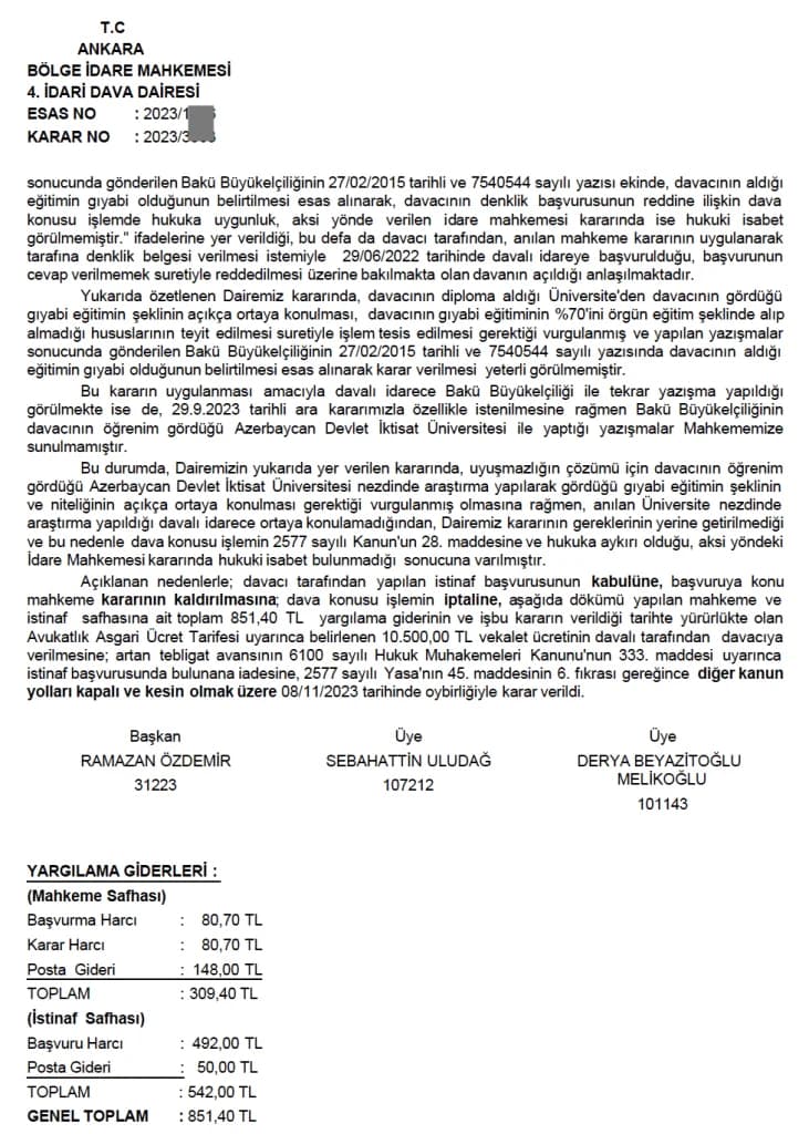 YÖK DENKLİK AVUKATI