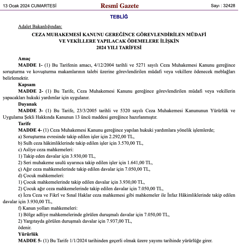 2024 cmk ücret tarifesi