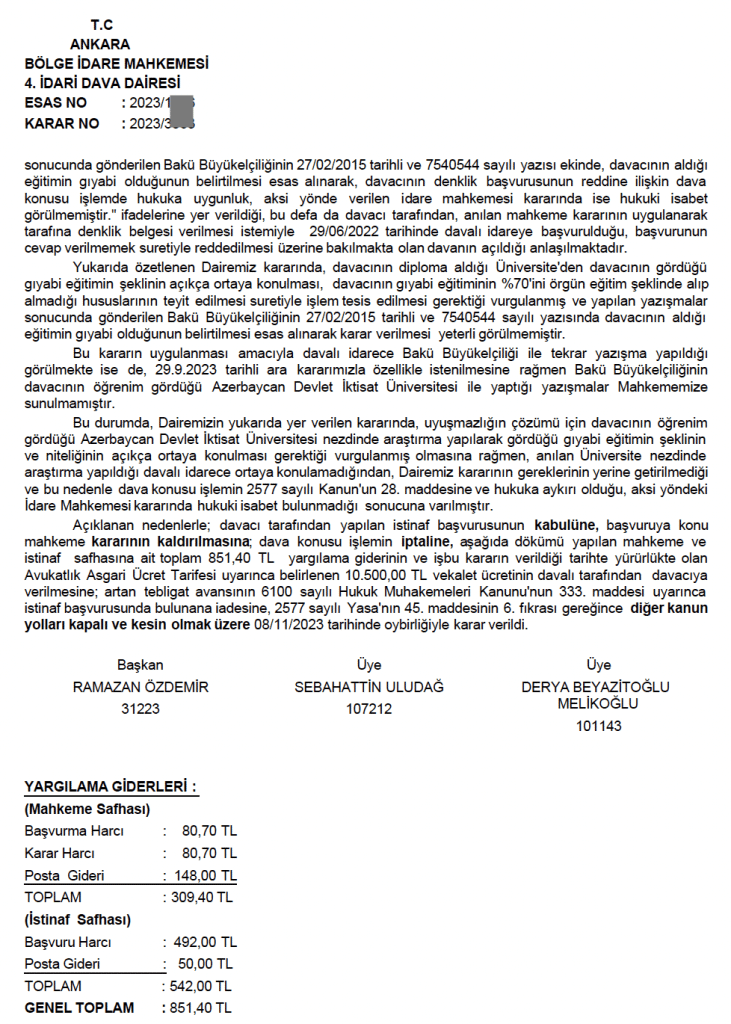 YÖK DENKLİK AVUKATI