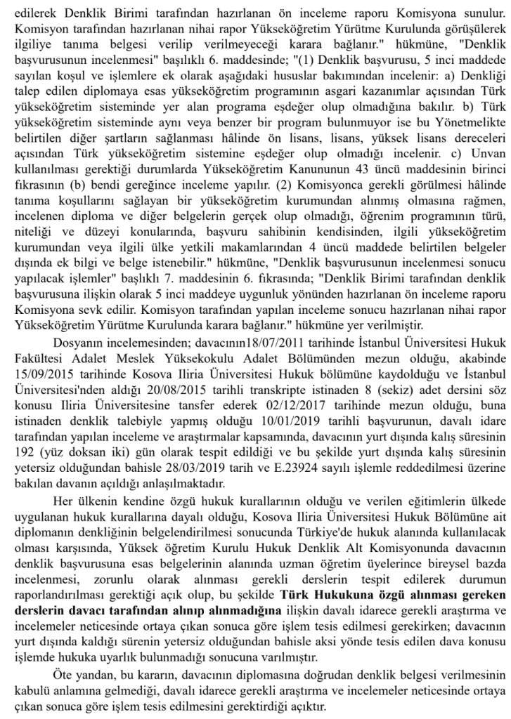 İLİRİA ÜNİVERSİTESİ DENKLİK