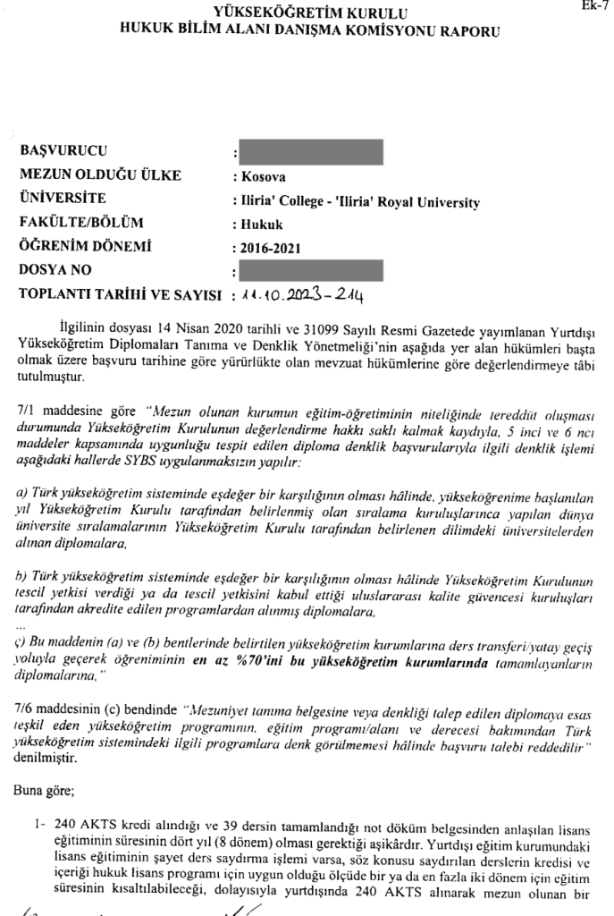 İlira Koleji Alt Komisyon Raporu