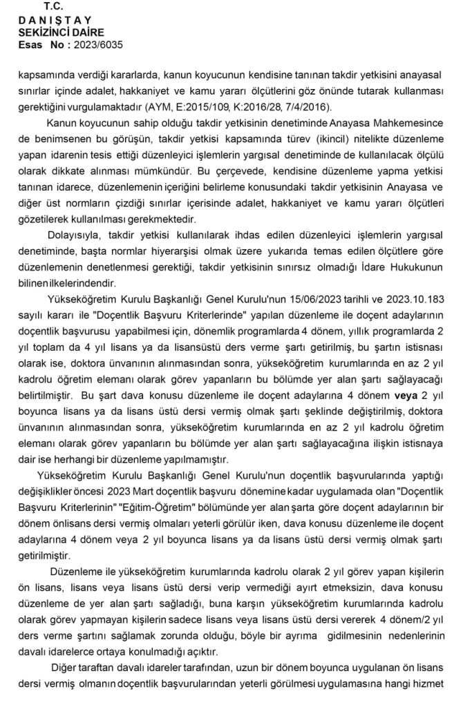 Doçentlik Kriterleri Danıştay Kararı