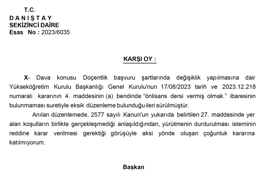 Doçentlik Kriterleri Danıştay Kararı